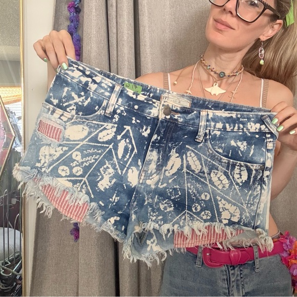Free People Pants - Free People Bleached Blue Tie-Dye Denim Shorts